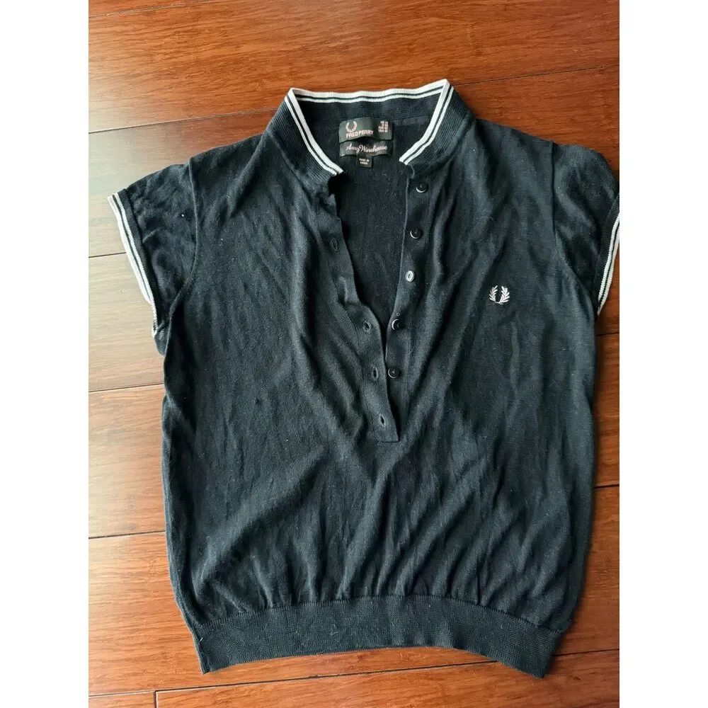 Fred Perry x Amy Winehouse Collab Knit Polo Cardigan Black Pink Trim Sz 10/UK14 - Picture 6 of 9